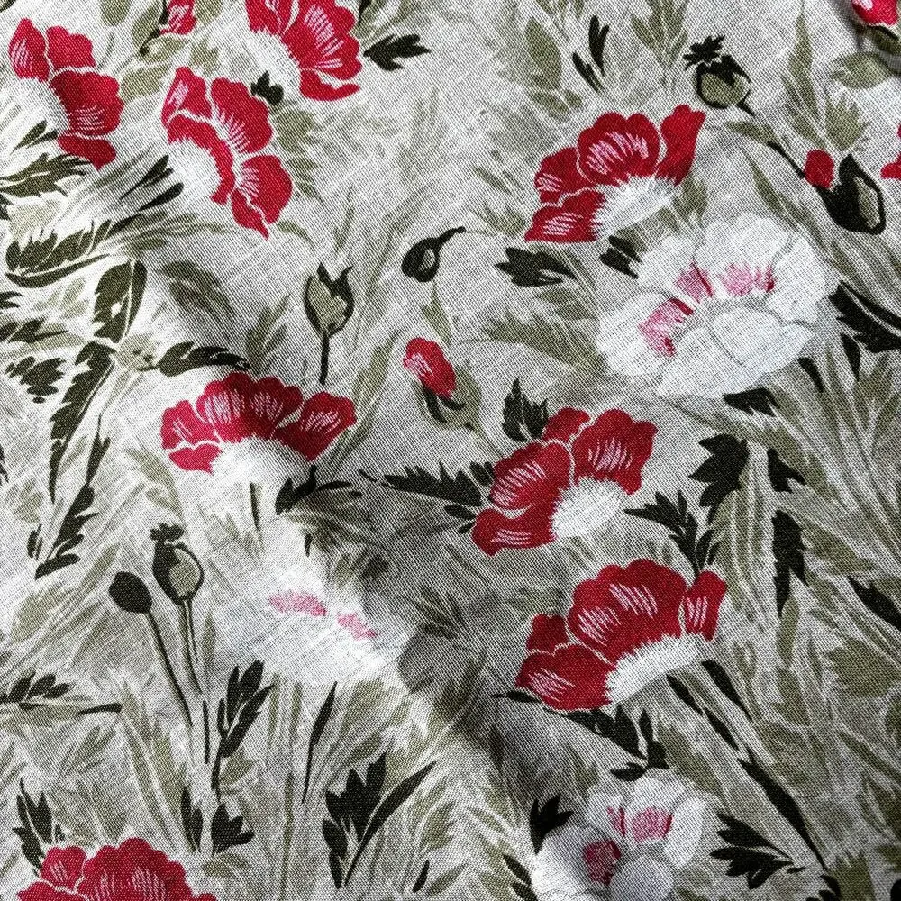 Printed Cotton Blend Tablecloth cottage chic faded greens pinks floral w/ FLAWS